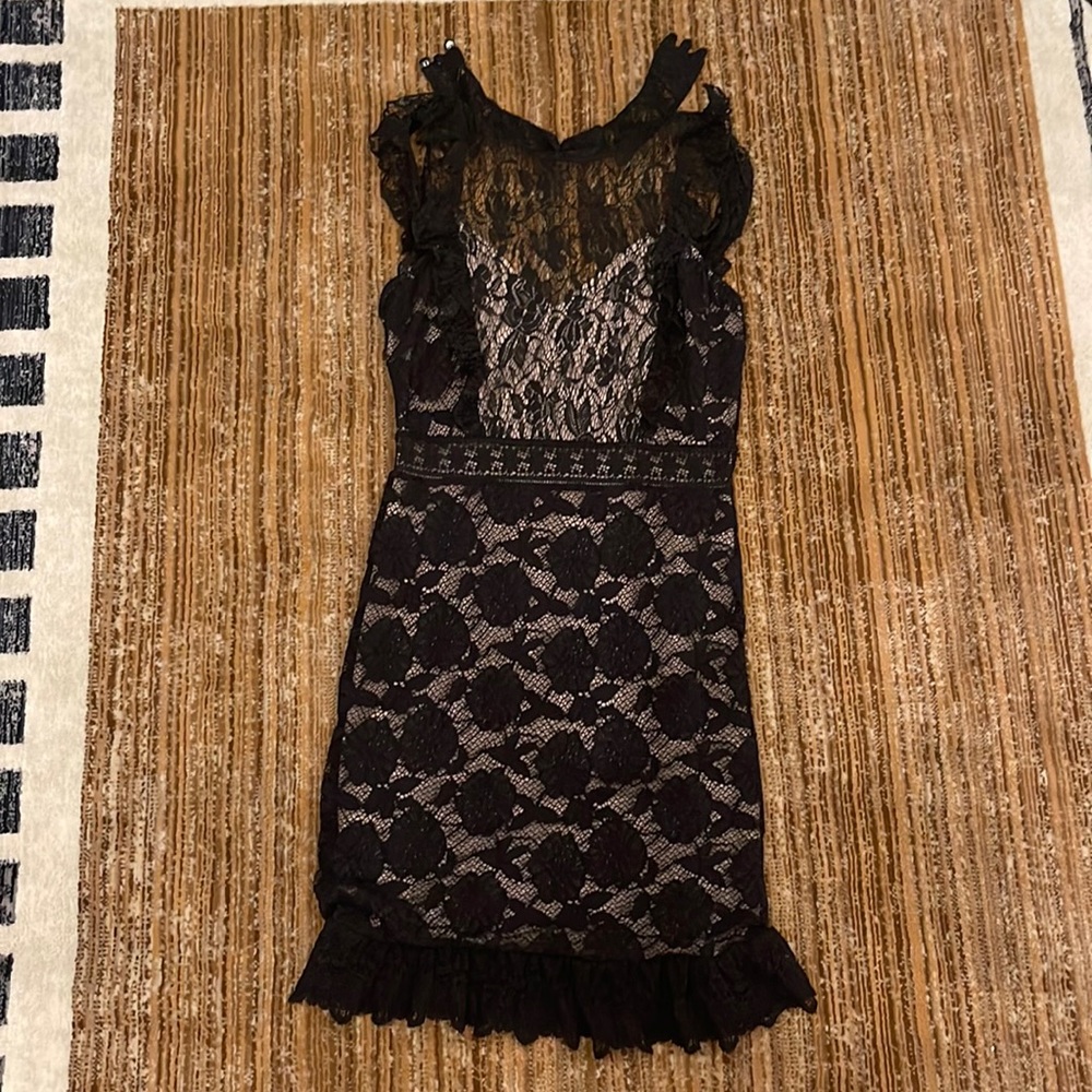 Nightcap Victorian apron mini dress in black. Never worn - stretchy lace dress